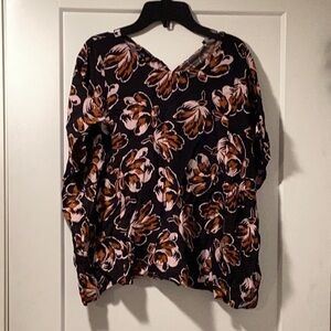 NWOT Madewell Size L Cuffed-Sleeve Shirred Black Duskblossom Floral Blouse